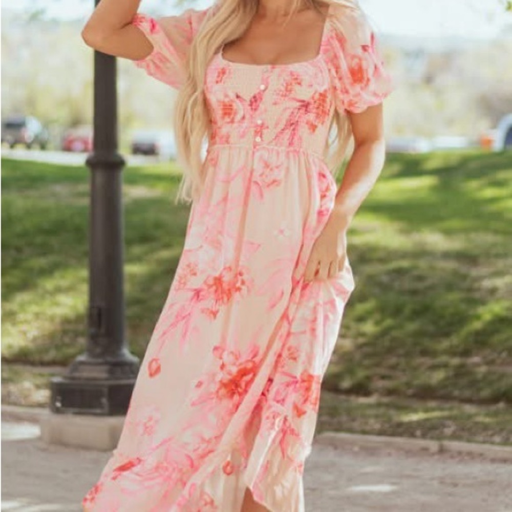 Floral Pink Midi Dress